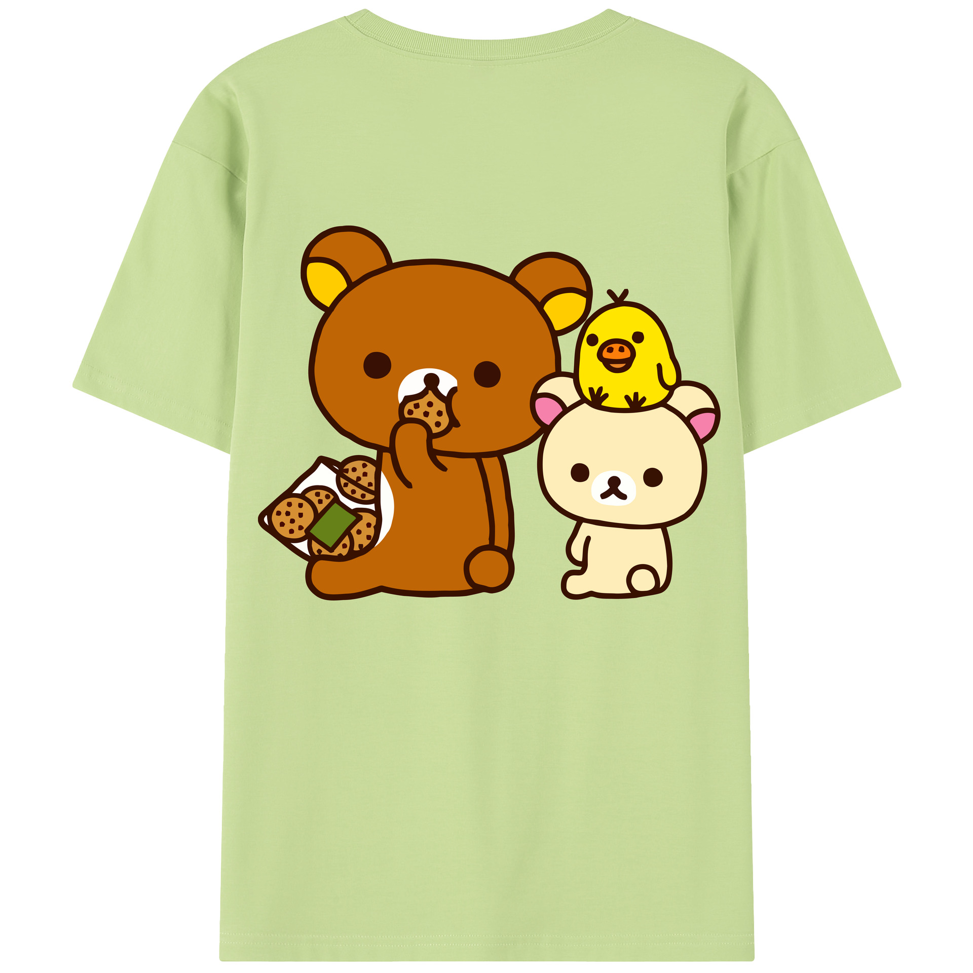 （画像用） リラックマ リラックマ キイロイトリ Rilakkuma Korilakkuma Kiiroitori 綿100％半袖Tシャツ（背面プリント）